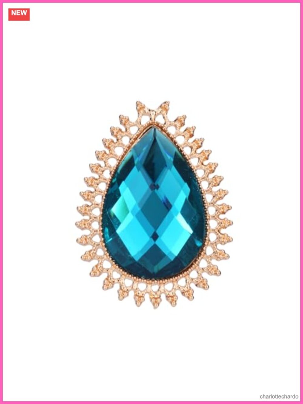 Vintage Teardrop Blue Rhinestone Brooch - Alloy Metal Pin for Costumes